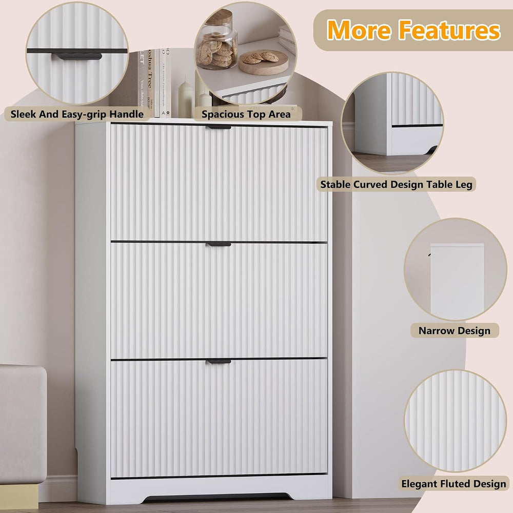 BORNOON Entryway Shoe Cabinet with 3 Flip Drawers, Narrow Shoe Organizer Cabi...