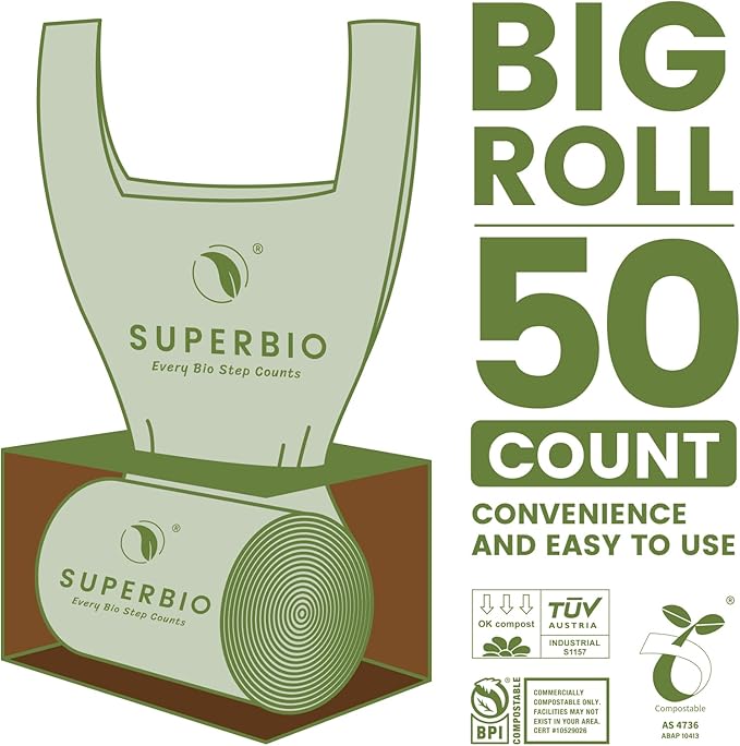 SUPERBIO 1.6 Gallon Handle Tie Compostable Food Scrap Bags - Image 4