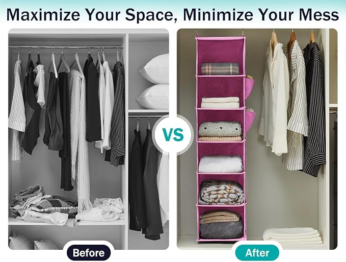 YOUDENOVA Hanging Closet Organizer and Storage, 6-Shelf Closet Hanging Storage - Image 6