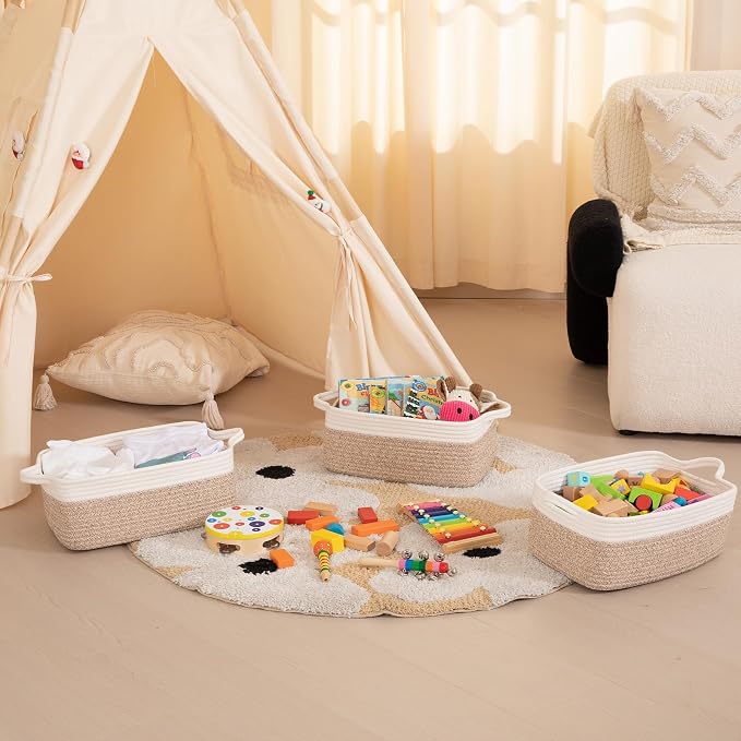 OIAHOMY 3 Pack Storage Baskets for Organizing, Woven Cotton Rope Basket for - Image 5