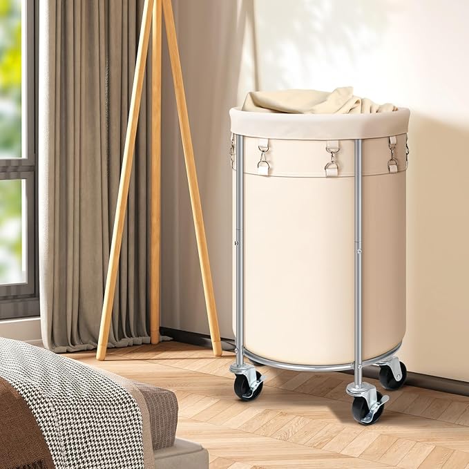 Laundry Hamper with Wheels, 100L Round Rolling Laundry Basket Sorter with - Image 3