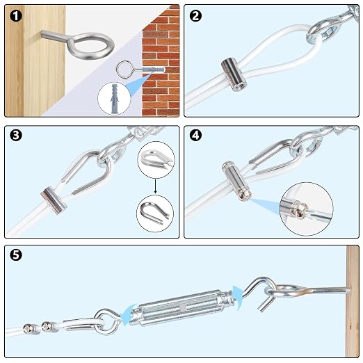 Turnbuckles for Cables Wire, 1/8" X 100Ft White PVC Coated Wire Rope Kit - Image 5