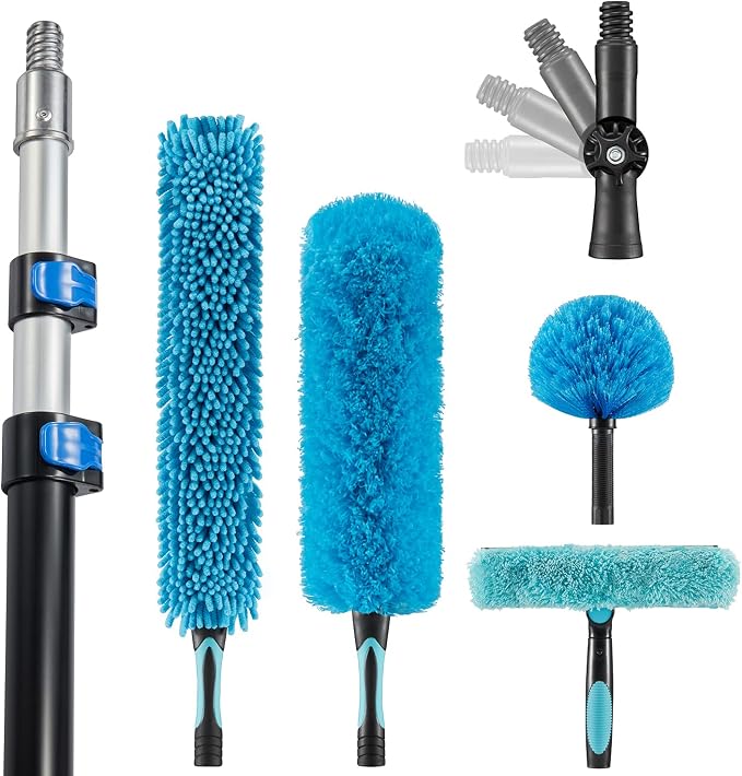 High Ceiling Fan Duster with 5-8 Foot Extension Pole, Extendable Reusable Cobweb by HICAVAR