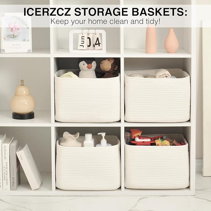 Storage Baskets for Organizing & Shelves, Woven Cotton Rope Organization Bins - Image 6