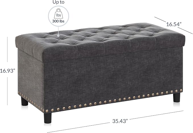 BELLEZE 35" Tufted Ottoman, Storage Bench - Image 2