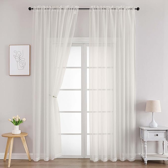 Chyhomenyc Ivory Sheer Curtains 96 Inches Long 2 Panels, Light Filtering Ivory by Chyhomenyc