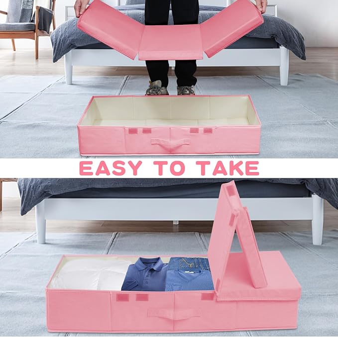 punemi Under Bed Storage With Lids, 2 Pack Pink Underbed Storage Bins Containers - Image 4