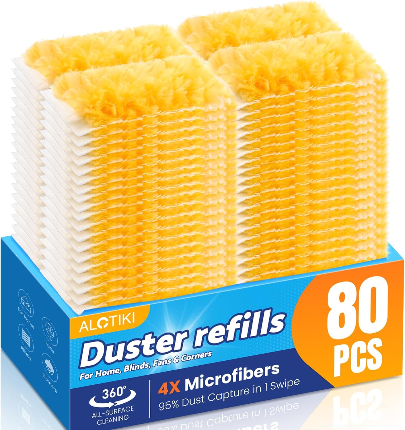Alotiki Heavy Duty Duster Refills, 80 Count 360° Double-Sided Duster Refill and 2 Yellow Handle, Disposable Dusters Refill for Daily Dust Cleaning, Electronics, Furniture, Blinds, Ceiling Fans