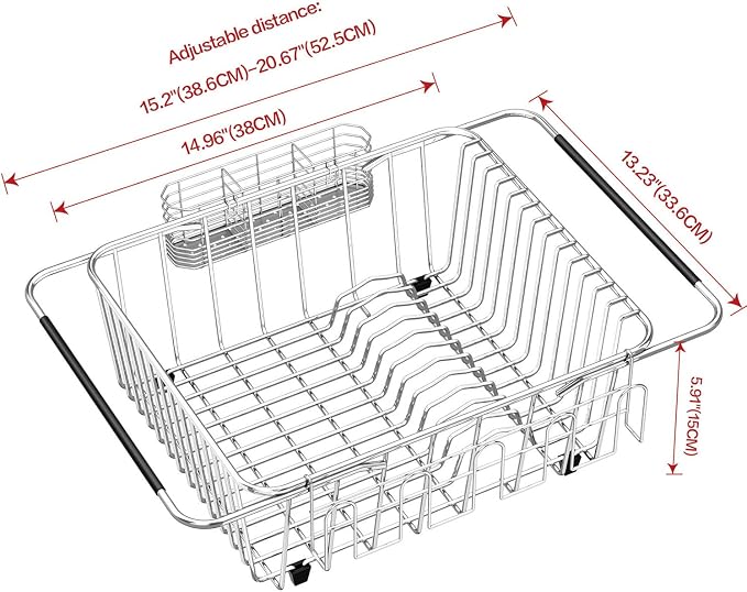 Dish Drying Rack in Sink, Extendable Stainless Steel Dish Drainers - Image 6