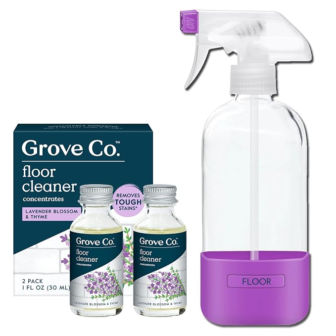 Grove Co. Floor Cleaner Refill Concentrate + 1 x Durable Glass Spray Bottle by GroveCo