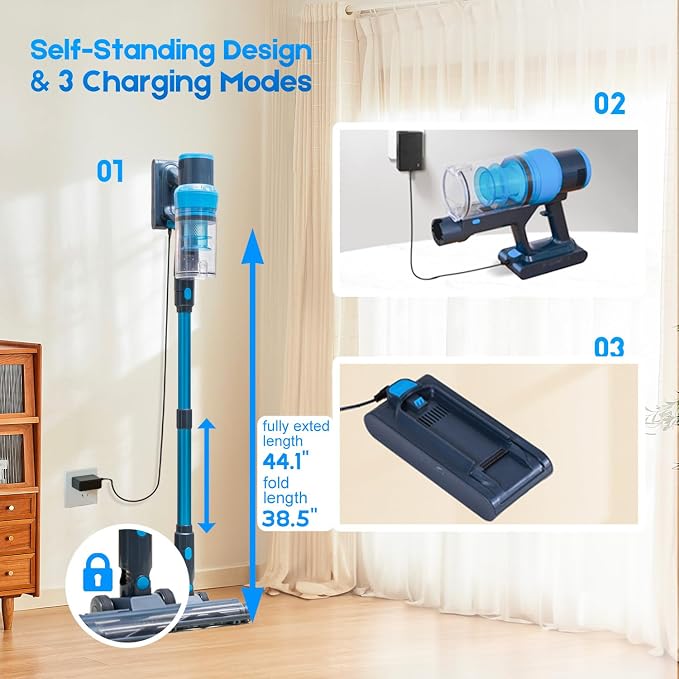Cordless Vacuum Cleaner, 250W/38kPa/65Mins-8-in-1 Stick Vacuum Cleaners - Image 6