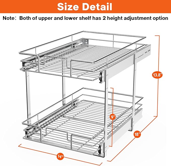 ROOMTEC Individual Pull Out Cabinet Organizer, 2 Tier Spice Rack Organizer - Image 3