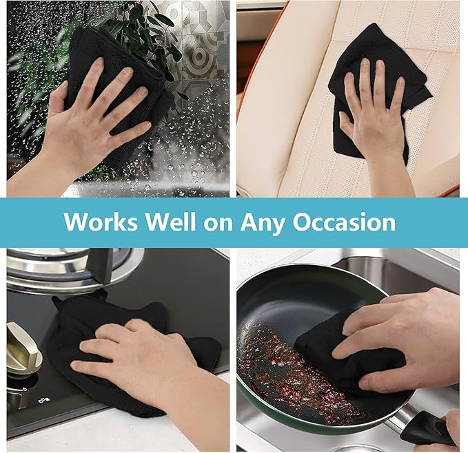 HOMEXCEL Black Microfiber Cleaning Cloth, 8 Pack Cleaning Towels - Image 5