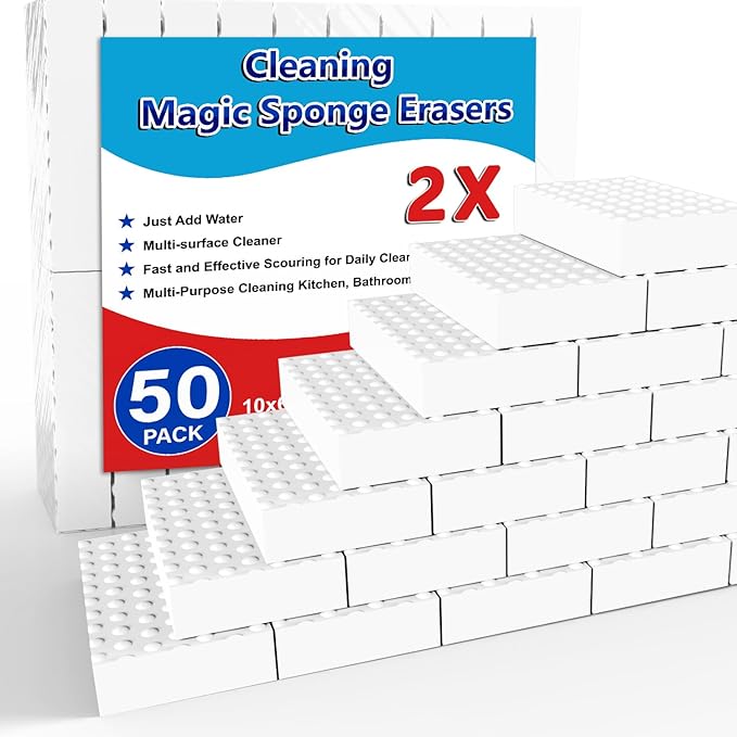 Magic Sponge Erasers, 50 Pack 2X Density Stronger Melamine Sponge Foam Pads by SmilinFit
