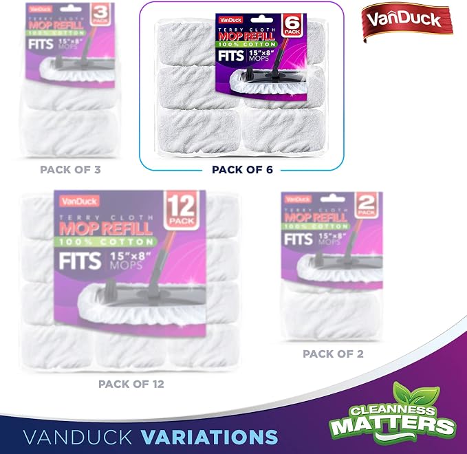 VanDuck 100% Cotton Terry Cloth Mop Pads 15x8 Inch 6-Pack - Image 7