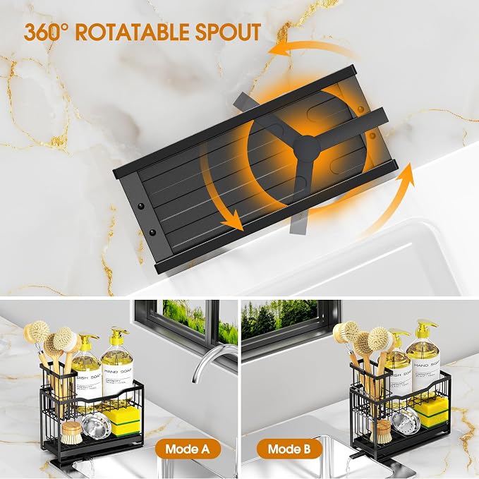 2-Tier Kitchen Sink Caddy with High Brush Holder&Self-Draining Tray, - Image 3