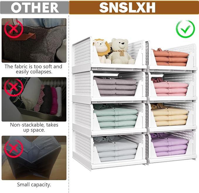 SNSLXH 5 Pack Stackable Closet Storage Basket, Space-Saving Clothes Storage - Image 3