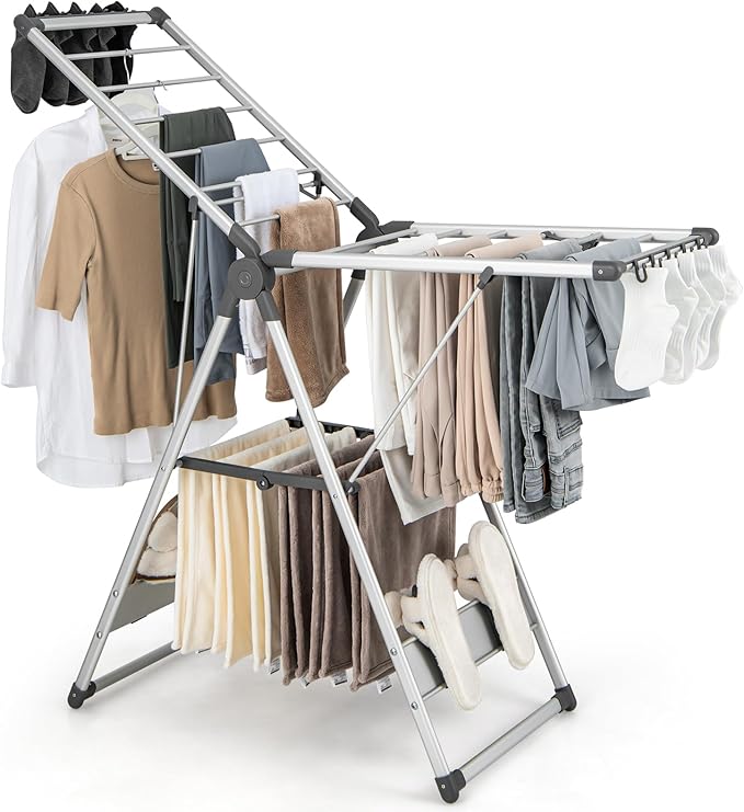 Giantex Clothes Drying Rack, 2-Layer Aluminum Foldable Laundry Drying Rack by Giantex