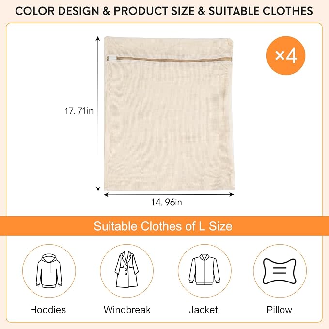 4-Piece Large Durable Organic Cotton Mesh Laundry Bags - Image 4
