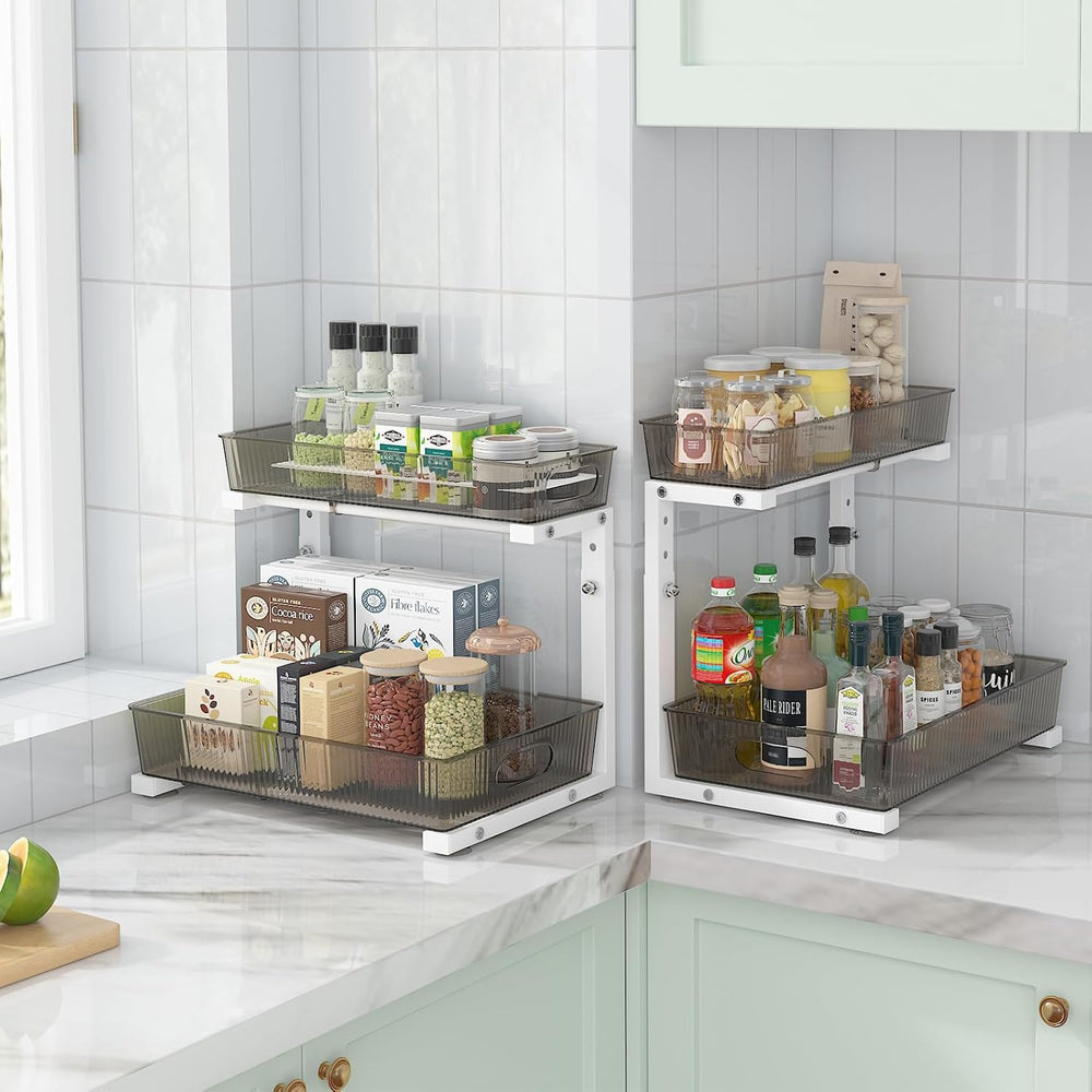 ADRIMER Under Sink Organizer 2 Packs, Pull Out Kitchen Sink Organizer, 2 Tier...
