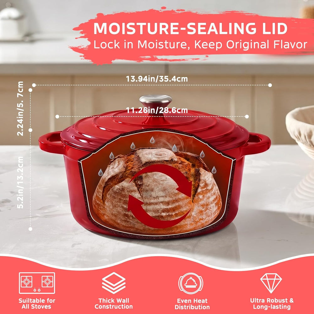 Sourdough Starter Kit with Enamel Cast Iron Pot 6.5 QT for Bread Baking
