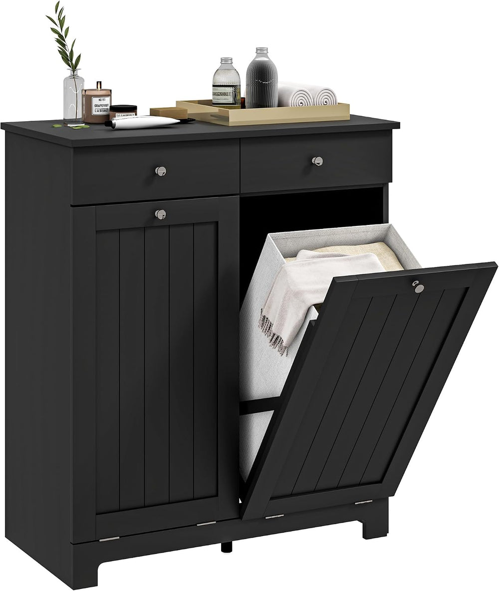 HOMCOM Laundry Cabinet with 2 Removable Baskets, Tilt Out Hamper, Black