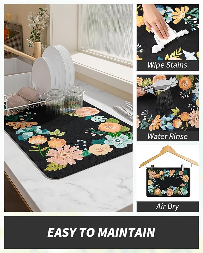 AMOAMI Coffee Mat Hide Stain Rubber Backed Absorbent Dish Drying Mat - Image 3