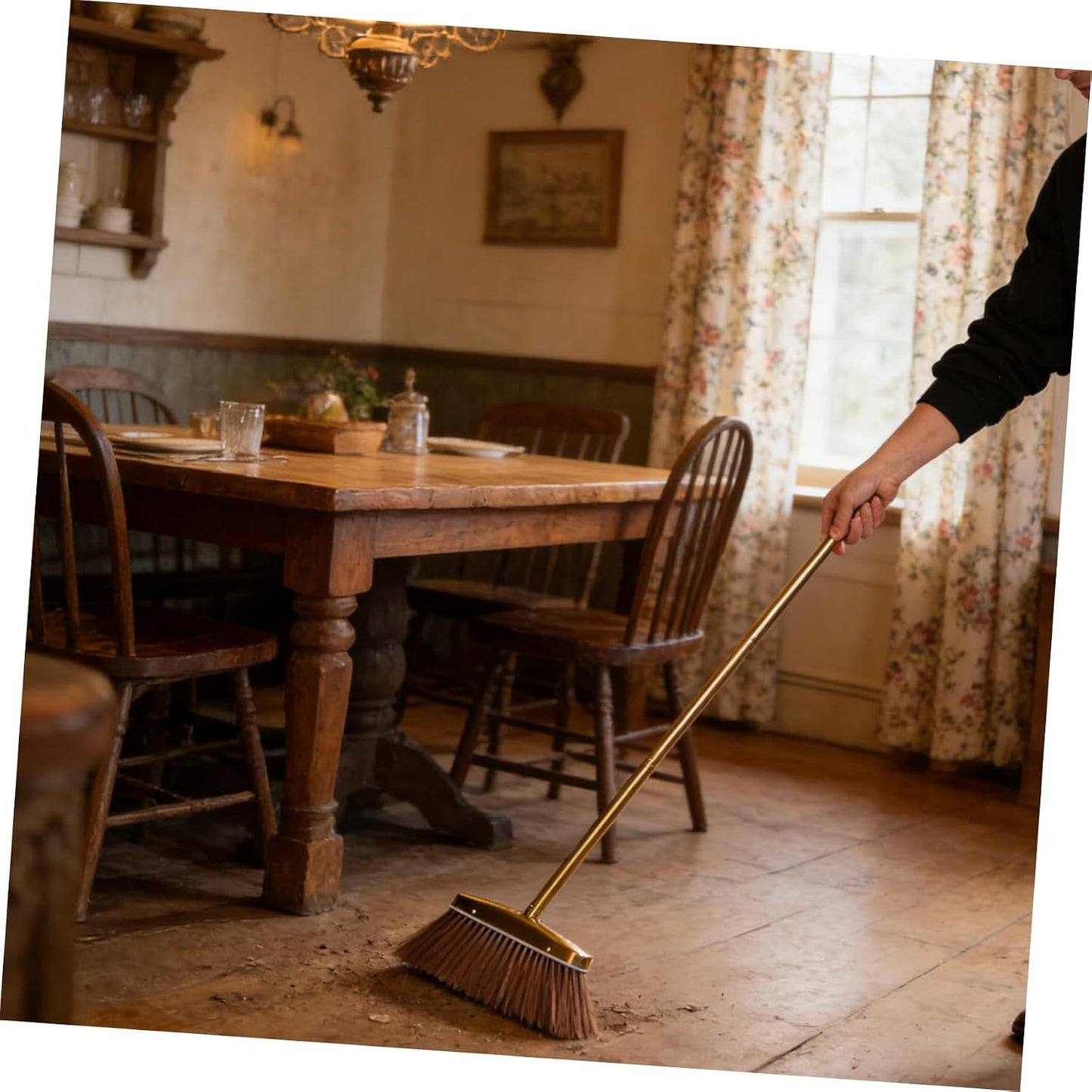 MAGICLULU Golden Stainless Steel Dust Broom Weather Resistant and Moistureproof Material with Detachable Handle Sturdy Hardwood Floor Sweeper for Indoor and Yard Floor Cleaning for House