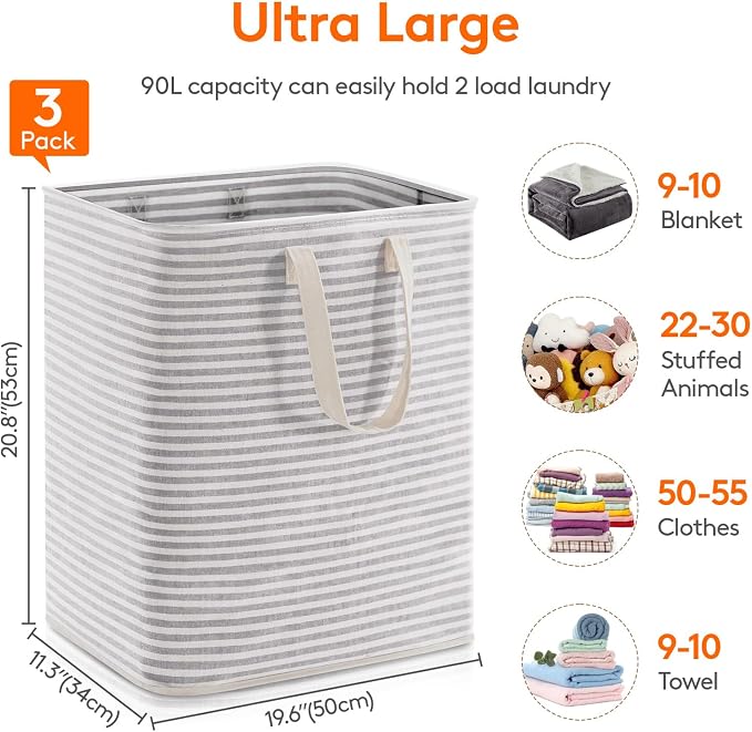 Lifewit 3 Pack Laundry Hamper Large Collapsible Laundry Baskets, Freestanding - Image 3