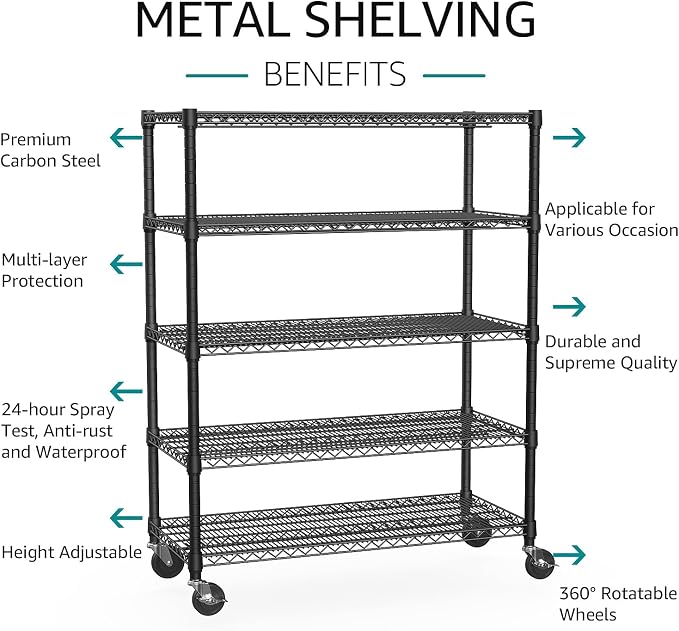 IZEUK Garage Shelving Wide Storage Shelves 5 Tier Metal Shelves 4000 LBS Heavy - Image 4