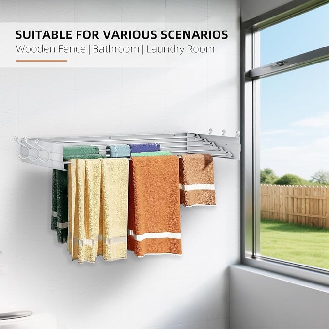 Laundry Drying Rack, Collapsible Wall Mounted Clothes Drying Rack - Image 5