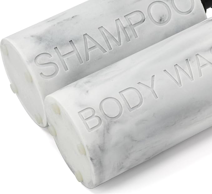 Marble Resin 2 Piece Shampoo and Body Wash Dispenser Set, Luxurious Refillable - Image 4