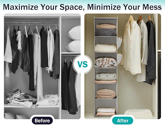YOUDENOVA Hanging Closet Organizer and Storage, 6-Shelf Closet Hanging Shelves - Image 6