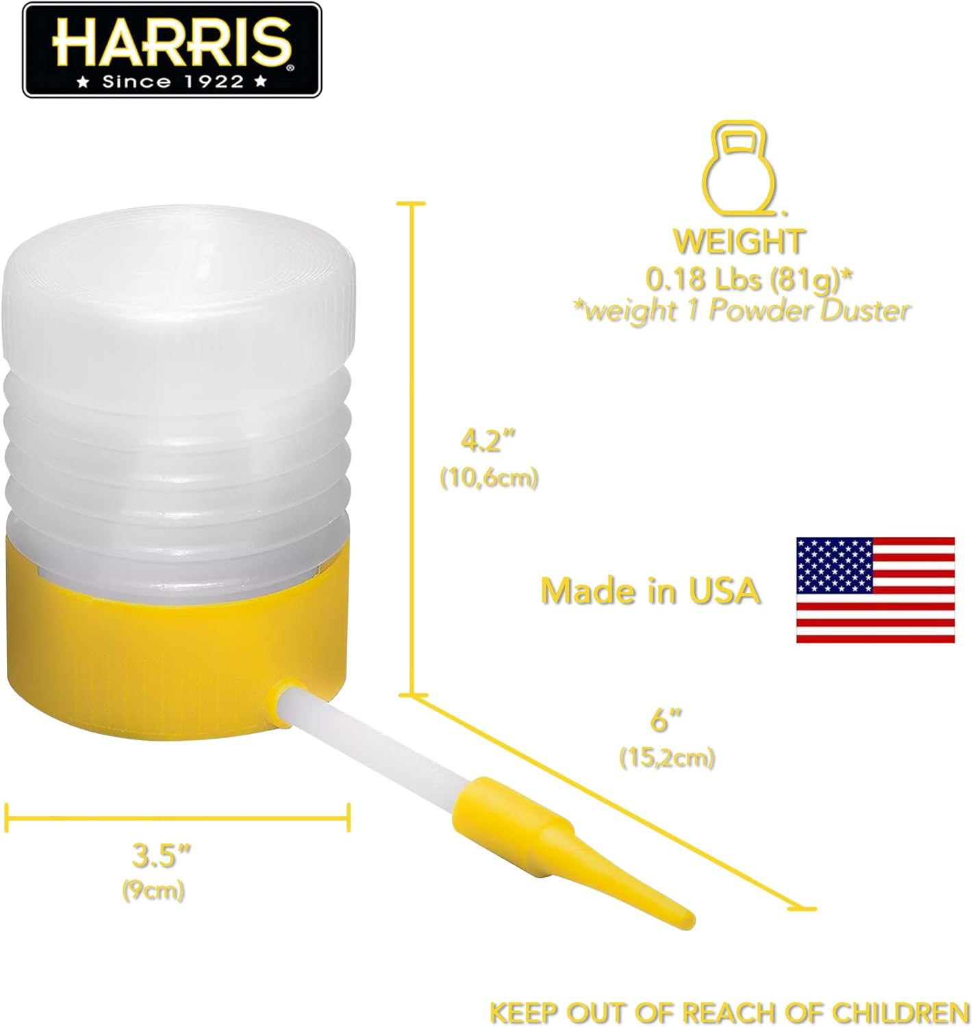 HARRIS Diatomaceous Earth Powder Duster with 6 Inch Extension Nozzle, for Easier Application of DE in Home & Outdoor Lawn and Garden Use