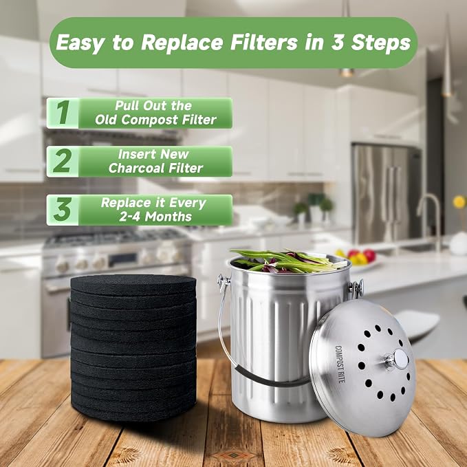 6.7 Inch Charcoal Filters for 16 Pack Kitchen Countertop Compost Bins - Image 8