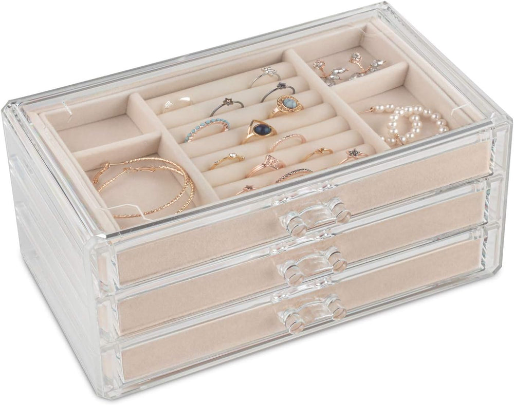 Acrylic Jewelry Organizer Box Women - 3 Drawers Clear Storage Case for Girls ...