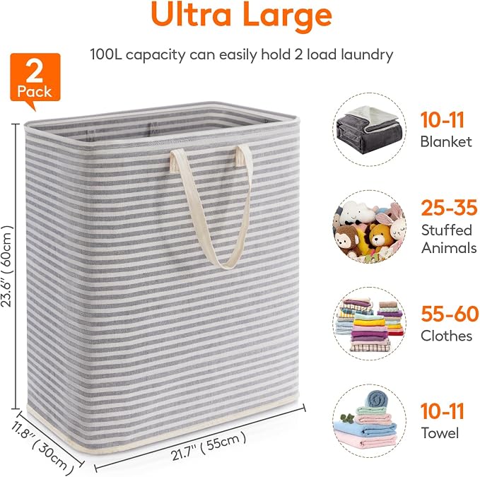 Lifewit 2 Pack Laundry Hamper Large Collapsible Laundry Baskets, Freestanding - Image 3