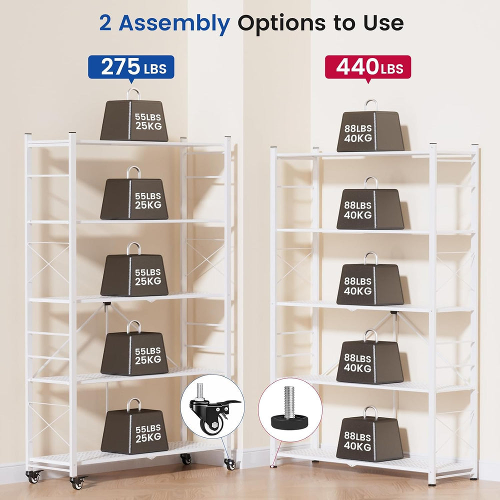 ALANNG 40" W Foldable 5-Tier Storage Shelves on Wheels Adjustable