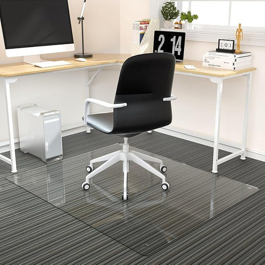 Tempered Glass Floor Mat for Office Chair, for Carpeted or Hard Floor, by KOONMI