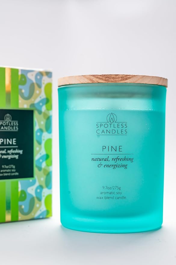 Pine Candle - 9.7 oz /275g 45-55 Hours Burn Time in Green Frosted Glass Jar - - Image 9
