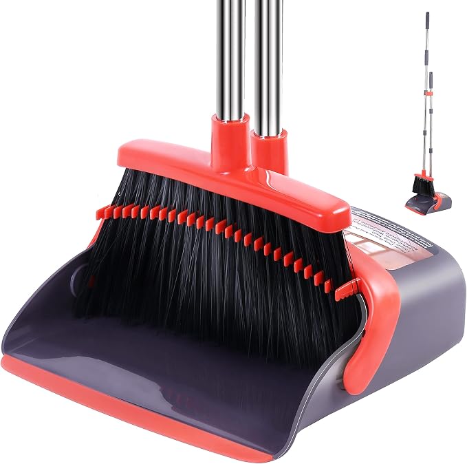 Broom with Dustpan Combo Set Broom and Dustpan Set Dust Pan with Stainless by OLLSDIRE