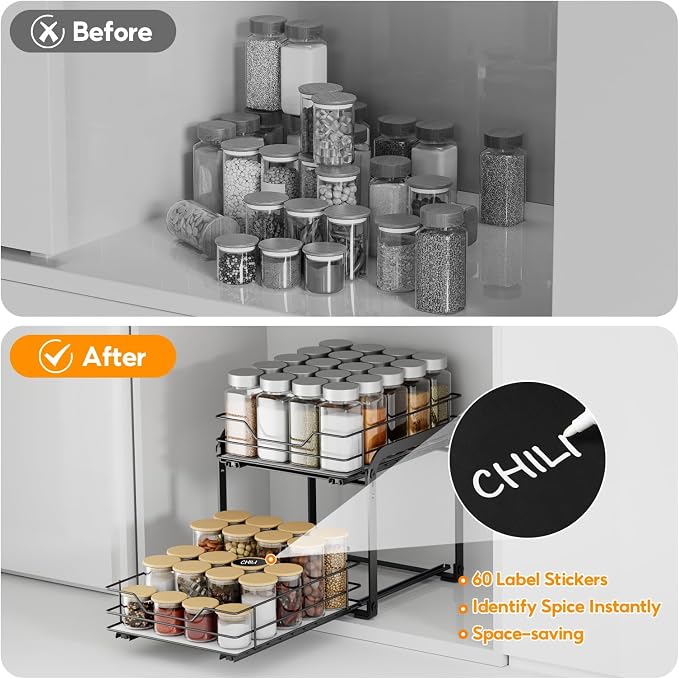 Spice Rack Organizer for Cabinet, 2 Tier Vertical Pull Out Spice Rack – Heavy - Image 9