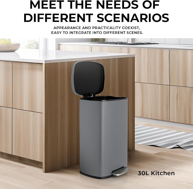 8 Gal Kitchen Trash Can, 30L Recycling or Garbage Bin, Brushed Stainless Steel - Image 6