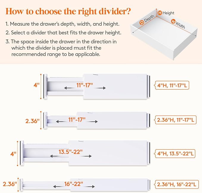 Lifewit 5 Pack Drawer Dividers 4" High, 11-17" Adjustable Dresser Drawer - Image 3