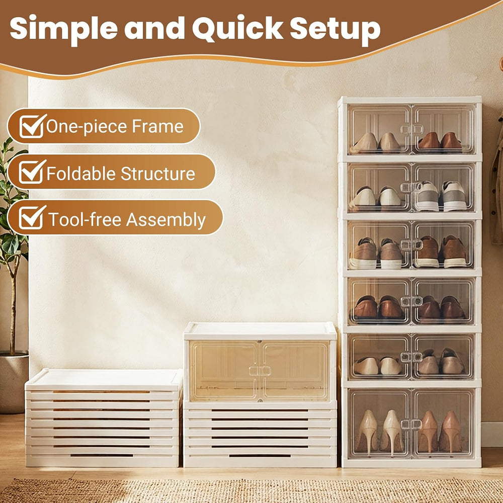 GOFLAME Foldable Shoe Rack Organizer, 6-Tier 12 Pairs Collapsible Shoe Cabine...