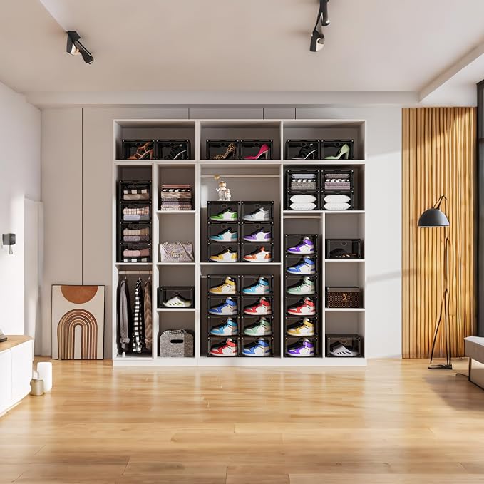 8 Pack Shoe Boxes Clear Plastic Stackable, Drop Front Shoe Storage Organizer - Image 8