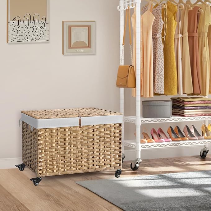 Rolling Storage Basket with Lid, 47.6 Gallon Storage Bin with Wheels, Woven - Image 2