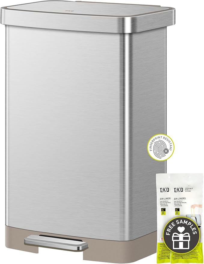 EKO Hudson Matte Stainless 50 Liter/13.2 Gallon Step Trash Can by EKO