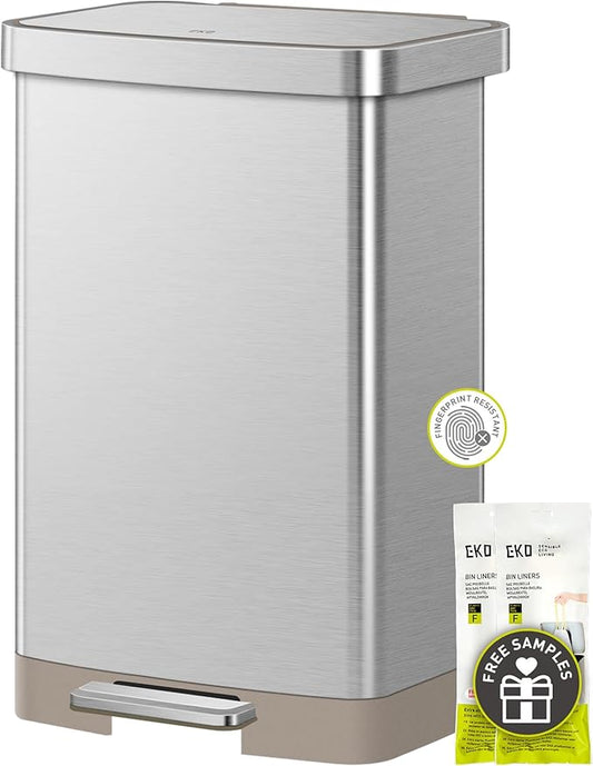 EKO Hudson Matte Stainless 50 Liter/13.2 Gallon Step Trash Can by EKO
