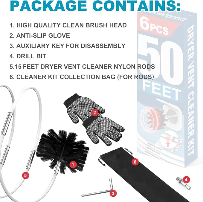 Sealegend 50 Feet Dryer Vent Cleaner Kit/Lint Remover/Fireplace Chimney - Image 6